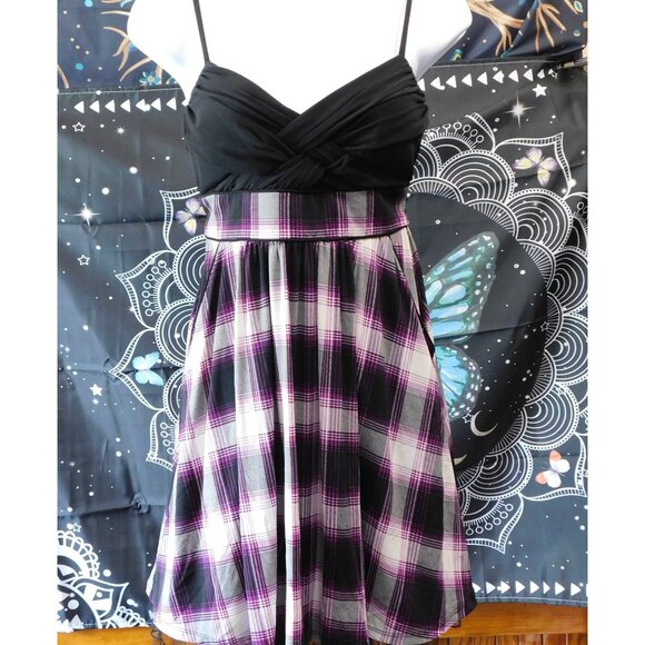City Studio Gothic Purple And Black Plaid Mini Dress - Picture 1 of 5